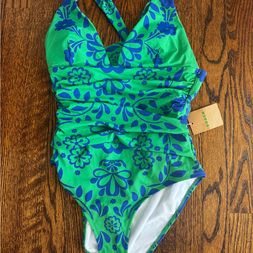 Boden "Green Structured Meadow" One Piece Swimsuit NWT
